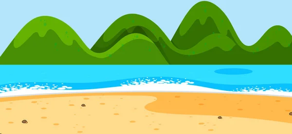 Пустая Пейзажная Сцена Пляжа Иллюстрацией Гор — стоковый вектор