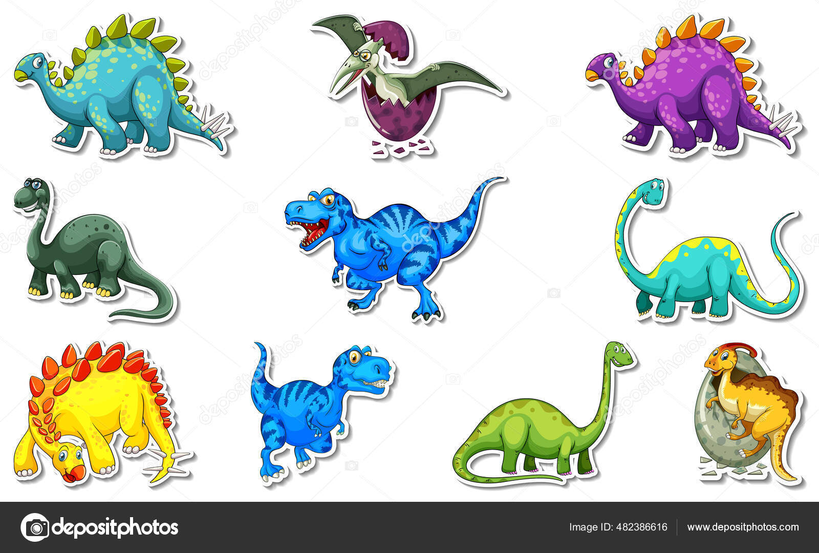 Conjunto de personagens de dinossauros de desenho animado