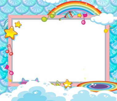 Mavi balık pulları üzerindeki boş pankart resimleme