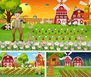 Farklı zamanlarda gösterilen tarım sahneleri