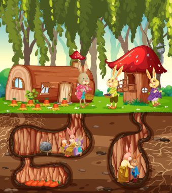 Bahçe sahnesinin zemin yüzeyine sahip yeraltı tavşan deliği.