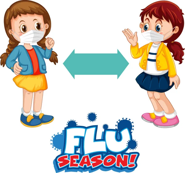 Grippezeitschrift Cartoon Stil Mit Zwei Kindern Die Soziale Distanz Auf — Stockvektor