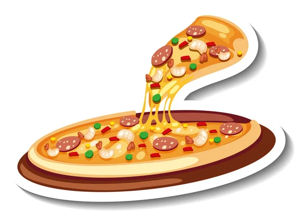 Templat Stiker Dengan Ilustrasi Terisolasi Pizza - Stok Vektor