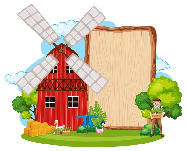 Plantilla Banner Vacía Escena Granja Aislada Sobre Fondo Blanco Ilustración — Vector de stock