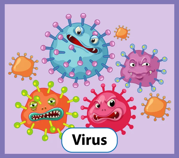 Pedagogisk Engelska Ord Kort Virus Illustration — Stock vektor