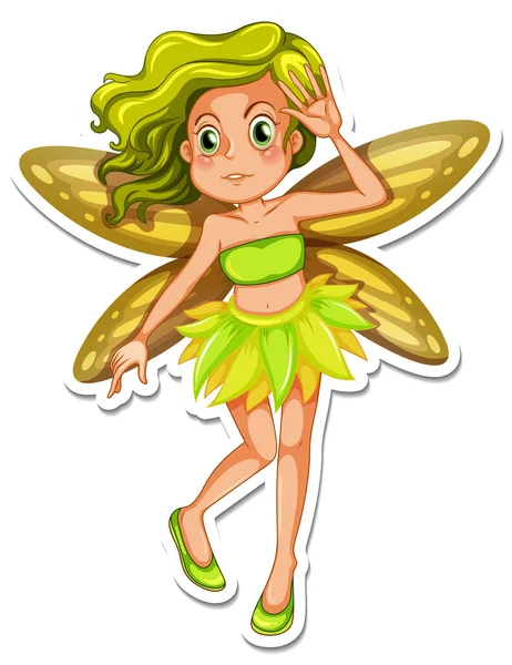 Beautiful Fairy Cartoon Character Sticker Illustration — Stock Vector