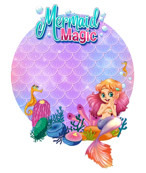 Beautiful Mermaid Carton Character Blank Pastel Scales Banner Isolated Illustration — Stock Vector