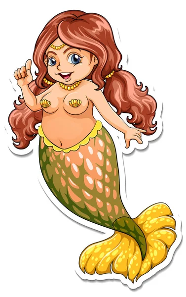 Beautiful Chubby Mermaid Cartoon Character Sticker Illustration — Stock Vector