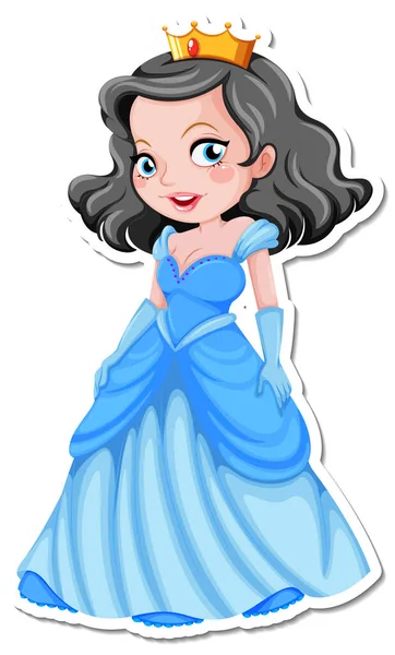 Hermosa Princesa Dibujos Animados Carácter Etiqueta Engomada Ilustración — Vector de stock