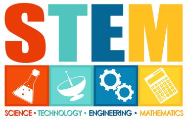 Beyaz arkaplan illüstrasyonunda STEM eğitim logosu afişi
