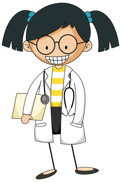 Little Scientist Doodle Cartoon Character Isolated Illustration — Stock Vector