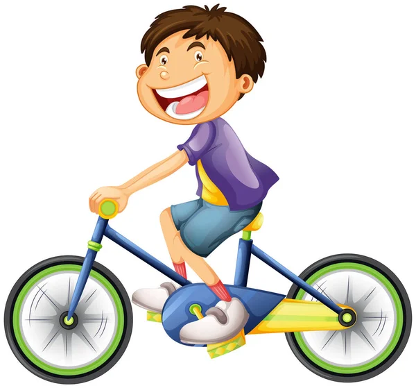 一个年轻的卡通人物骑着自行车孤立地展示 — 图库矢量图片
