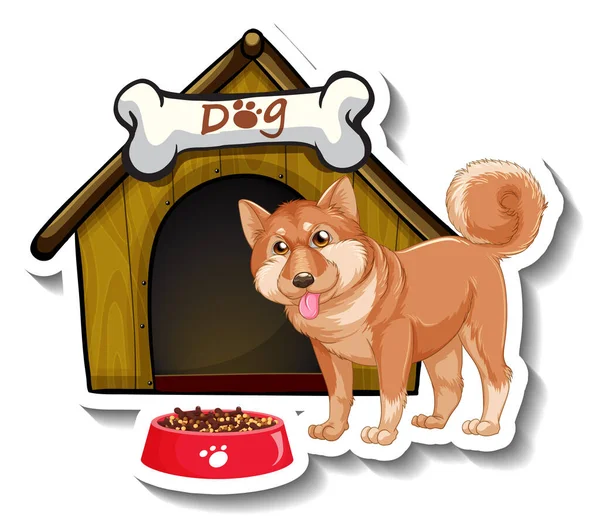 Sticker Design Shiba Inu Standing Front Dog House Illustration — Stock Vector