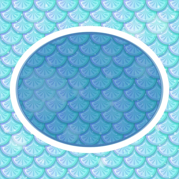 Oval Frame Template Blue Fish Scales Background Illustration — Stock Vector