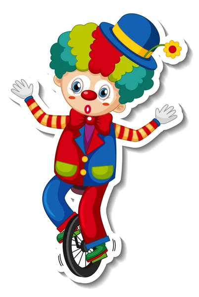 Sticker Sjabloon Met Vrolijke Clown Cartoon Karakter Illustratie — Stockvector