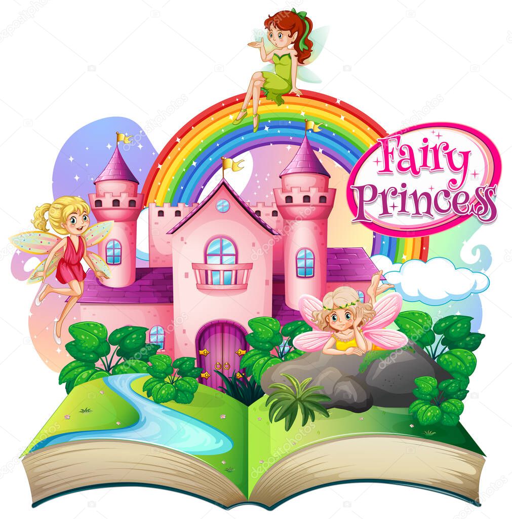3D pop up book with little princess theme illustration