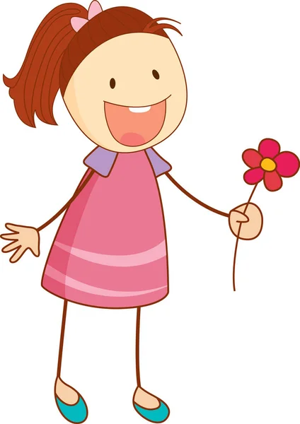 Doodle Kid Holding Flower Cartoon Character Isolated Illustration — Stock Vector