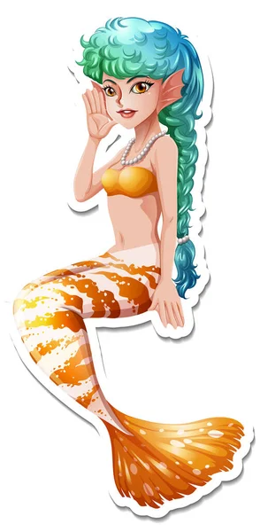 Hermosa Sirena Dibujos Animados Carácter Etiqueta Engomada Ilustración — Vector de stock