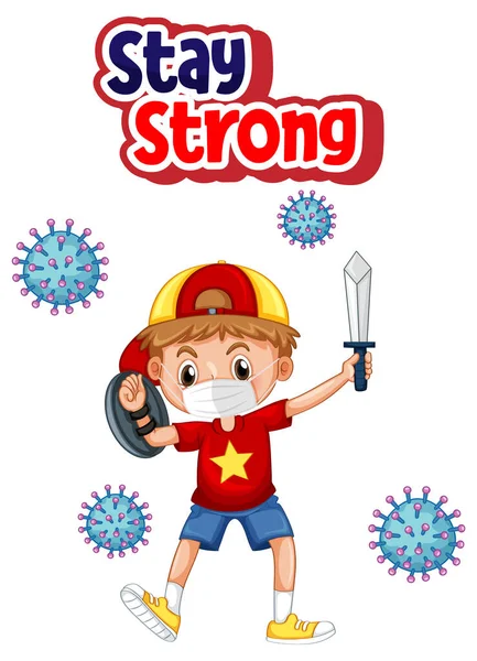 Stay Strong Font Design Boy Wearing Medical Mask White Background — Wektor stockowy