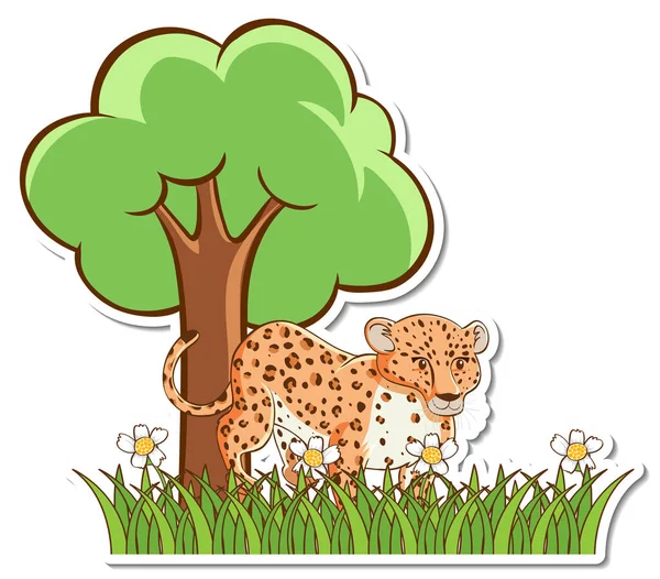Леопард Стоящий Наклейке Траве — стоковый вектор