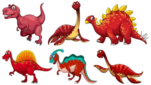 Conjunto Ilustración Personajes Dibujos Animados Dinosaurios Rojos — Archivo Imágenes Vectoriales