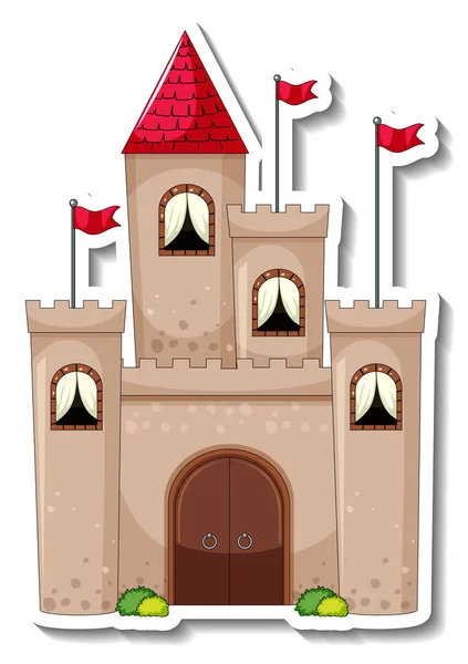 Adesivo Modello Con Grande Castello Stile Cartone Animato Isolato Illustrazione — Vettoriale Stock