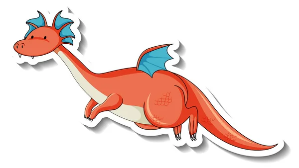 Sticker Template Fantasy Dragon Cartoon Character Illustration — Stock Vector