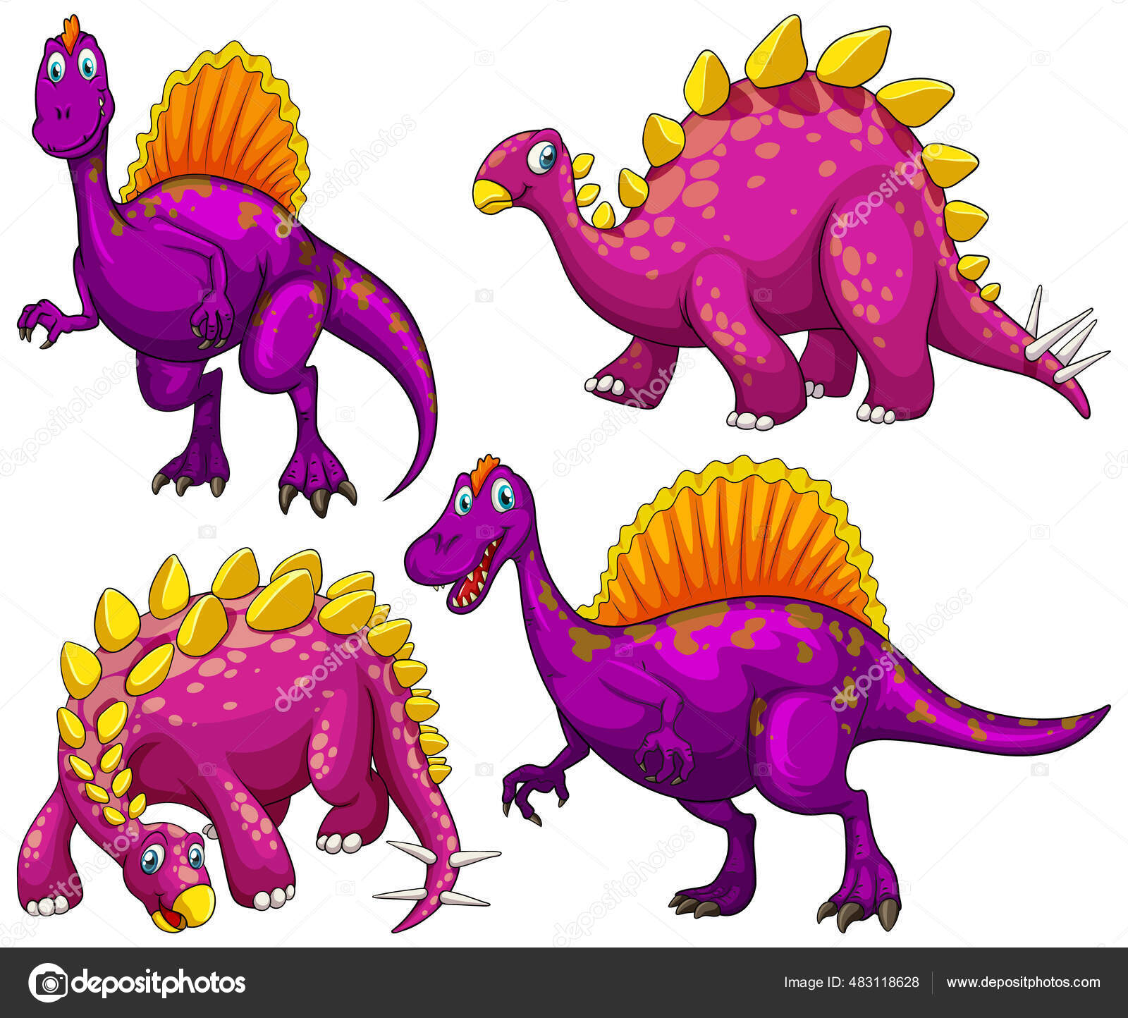 Conjunto Dinossauro Roxo Desenho Animado Personagem Ilustração imagem  vetorial de interactimages© 483118628