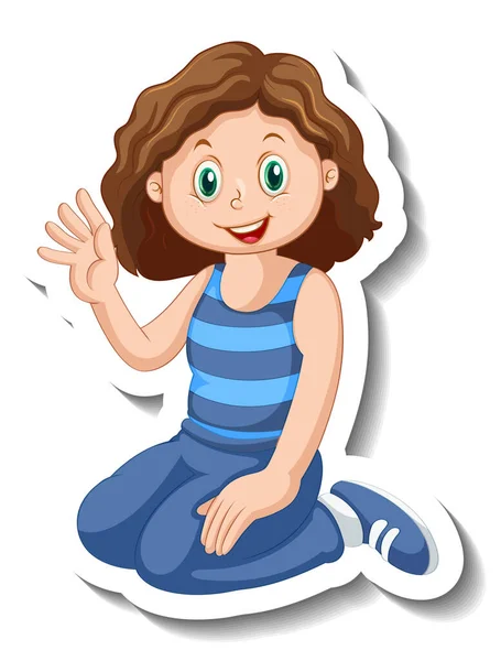 Sticker Template Girl Cartoon Character Isolated Illustration — Stock Vector
