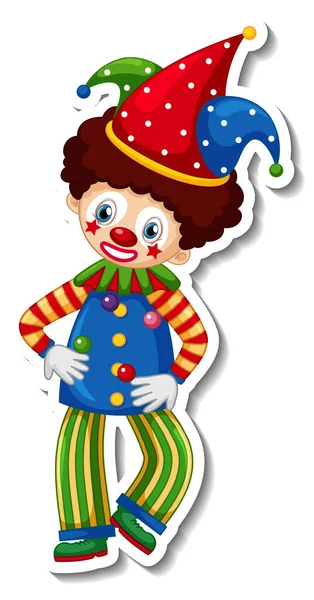 Szablon Naklejki Szczęśliwy Clown Postać Kreskówek Ilustracja — Wektor stockowy