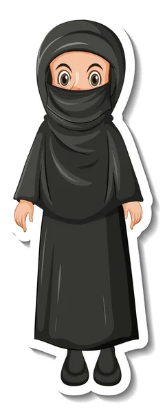 Sticker Template Muslim Girl Wearing Black Hijab Costume Illustration — Stock Vector