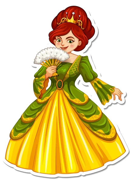 Bela Princesa Desenho Animado Personagem Adesivo Ilustração — Vetor de Stock