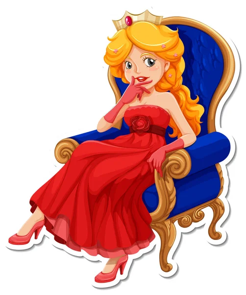 Mooie Prinses Cartoon Karakter Sticker Illustratie — Stockvector