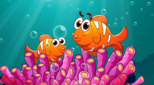 Unterwasserszene Mit Clownfisch Cartoon Figur Und Illustration Tropischer Korallenriffe — Stockvektor