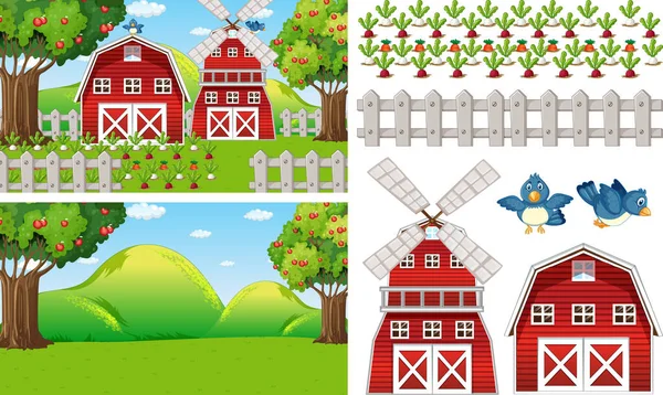 Conjunto Elementos Agrícolas Isolados Com Ilustração Scence Agrícola — Vetor de Stock