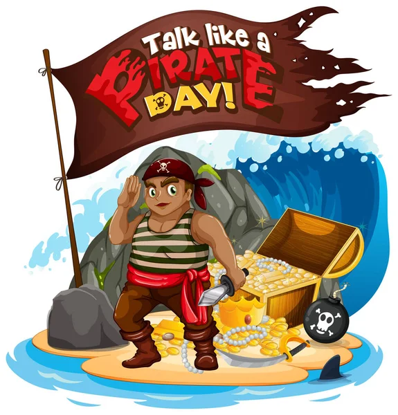 Talk Pirate Day Font Banner Pirate Εικονογράφηση Χαρακτήρων — Διανυσματικό Αρχείο