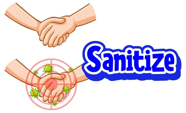 Sanitize Schrift Cartoon Stil Mit Händen Zusammenhalten Illustration — Stockvektor