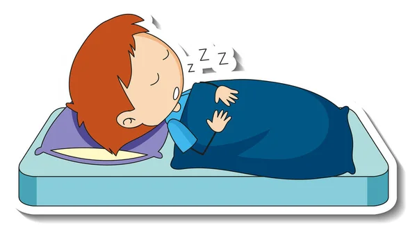 一个男孩睡在床上的贴纸模板孤立的插图 — 图库矢量图片