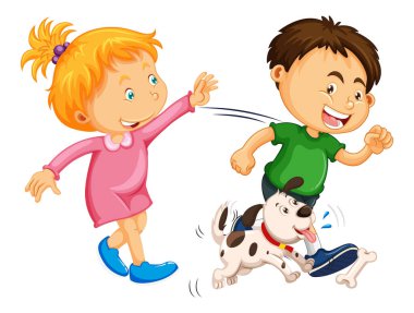 Beyaz arkaplanda oynayan mutlu çocuklar