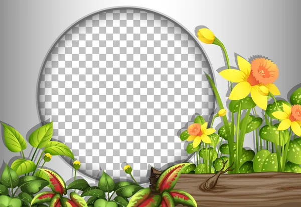 Cadre Rond Transparent Avec Illustration Modèle Fleurs Feuilles Tropicales — Image vectorielle