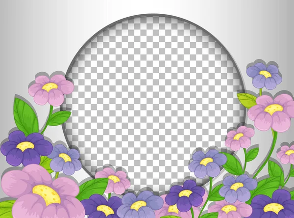 Στρογγυλό Πλαίσιο Διαφανές Μωβ Λουλούδια Πρότυπο Εικονογράφηση — Διανυσματικό Αρχείο