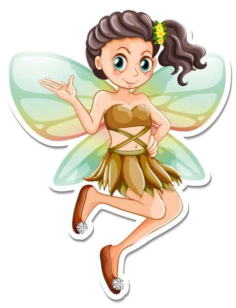 Beautiful Fairy Cartoon Character Sticker Illustration — Stock Vector