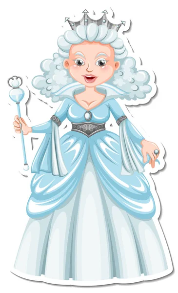 Bela Rainha Neve Desenho Animado Personagem Adesivo Ilustração —  Vetores de Stock