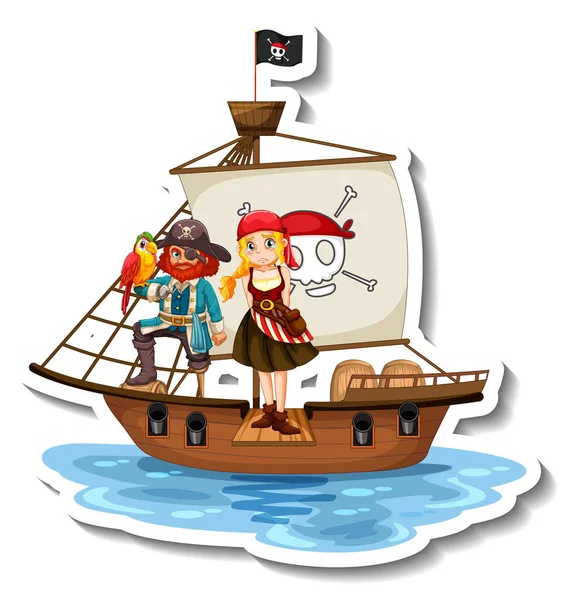 Una Plantilla Pegatina Con Piratas Barco Ilustración Aislada — Vector de stock