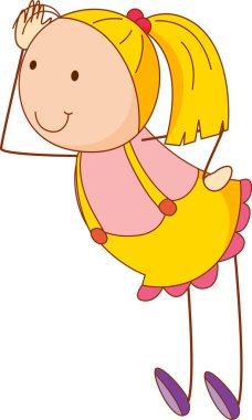 Karalama tarzında bir kız çizgi film karakteri izole edilmiş.