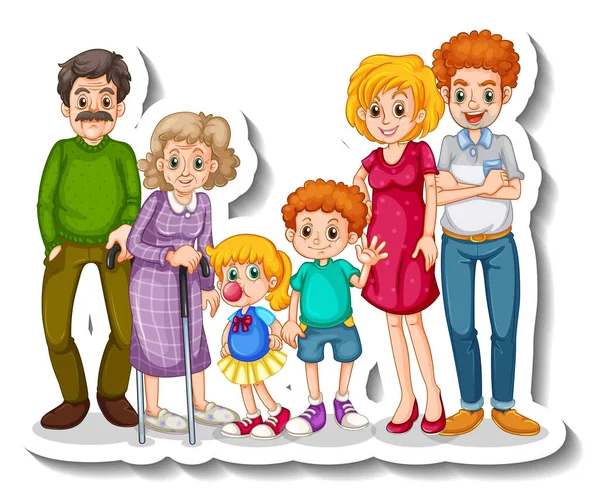 Een Sticker Sjabloon Met Grote Familieleden Cartoon Karakter Illustratie — Stockvector