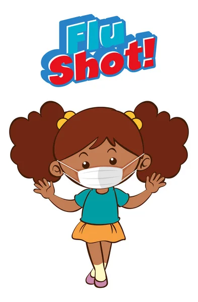 Influensa Skott Teckensnitt Tecknad Stil Med Flicka Bär Mask Isolerad — Stock vektor