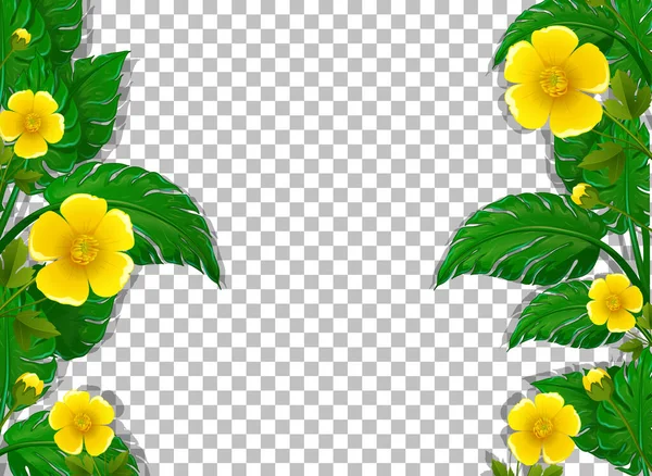 Modèle Cadre Fleur Jaune Feuilles Sur Fond Transparent Illustration — Image vectorielle
