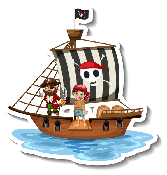 Шаблон Наклейки Пиратами Корабле Изолированные Иллюстрации — стоковый вектор