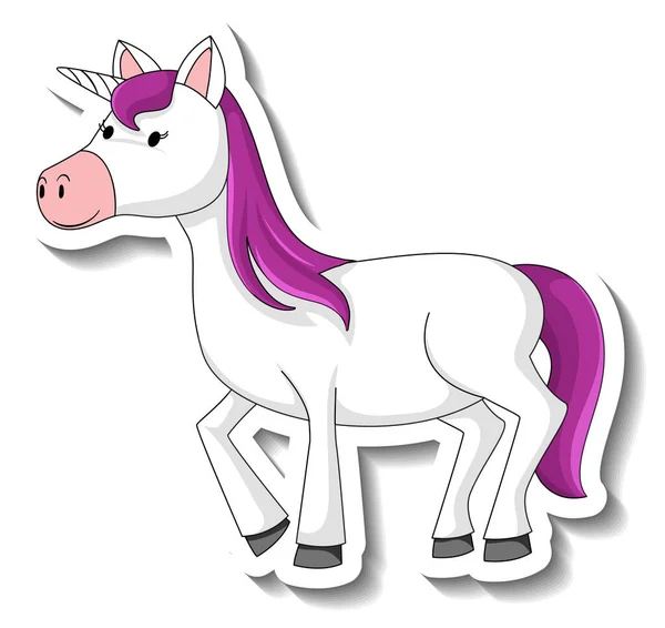 Adesivi Carino Unicorno Con Unicorno Viola Cartone Animato Personaggio Illustrazione — Vettoriale Stock